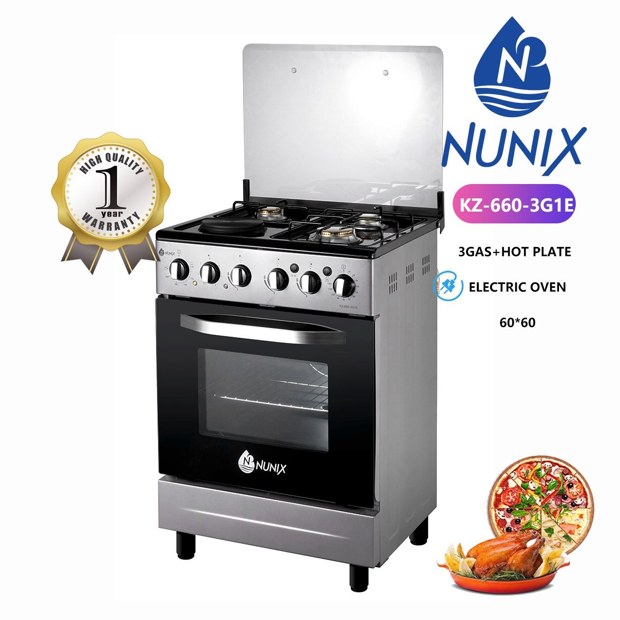 1000113822.jpg Nunix 60×60 3+1 Freestanding cooker with electric oven - Image 1