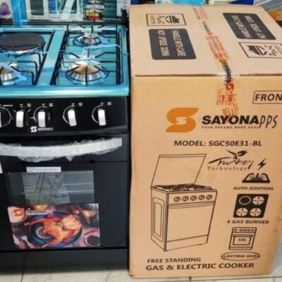 Sayona 50cmx 50cm,3 Gas+1 Hot Plate, Button Ignition,Standing Cooker Electric Oven
